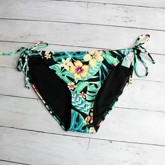 Ardene Swimwear Women's String Bikini Swim Bottoms Size L Tropical Floral - Picture 1 of 5